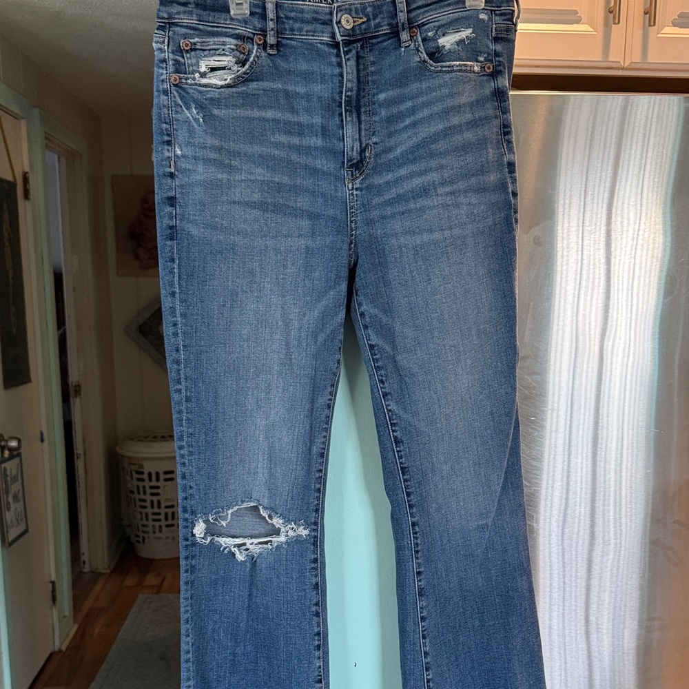 American Eagle Outfitters Distressed Medium Blue Flare Jeans